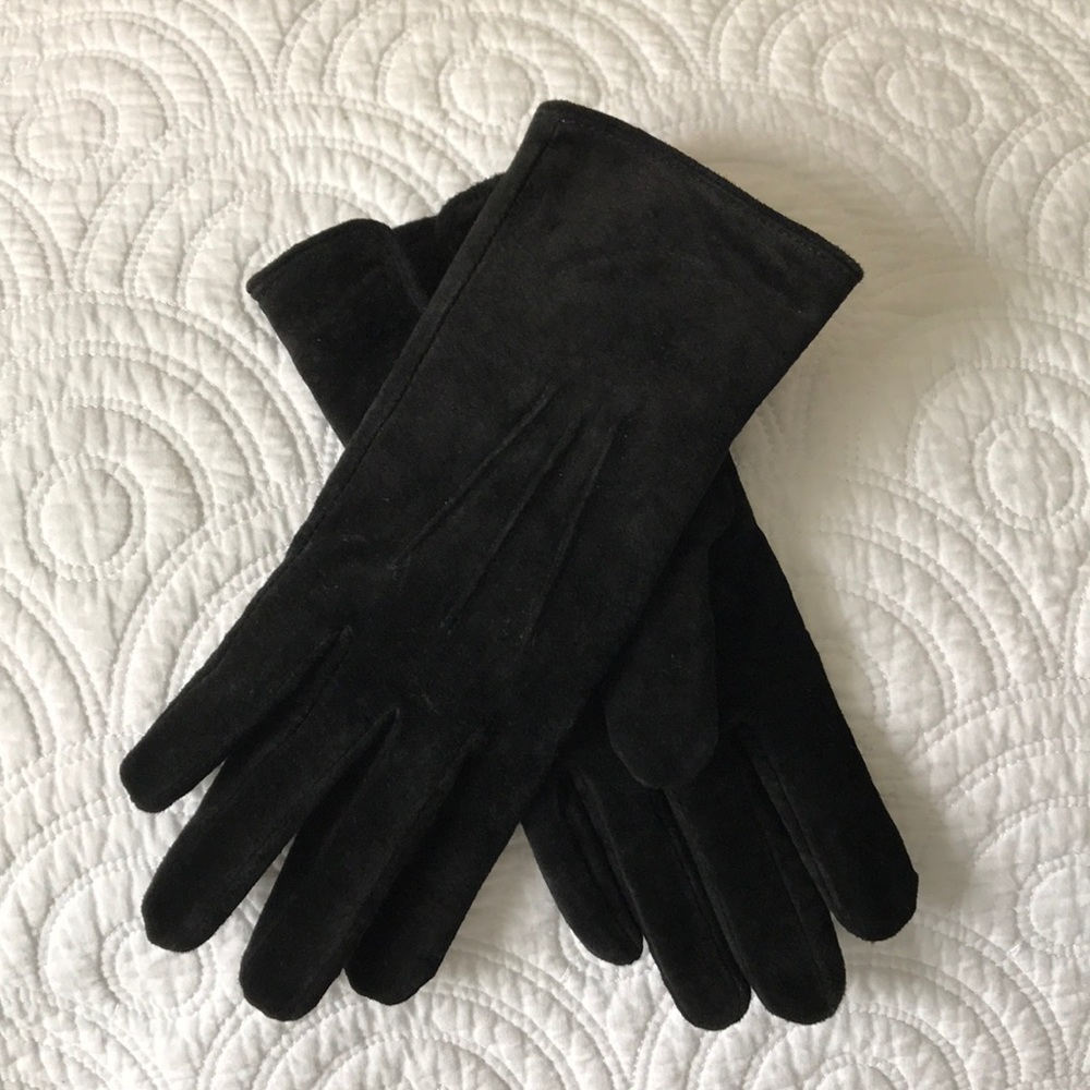 Black genuine suede fleece lined size M gloves